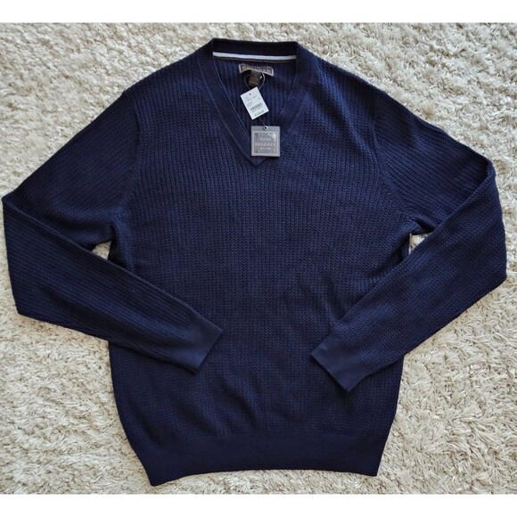 JoS A. Bank Reserve Mens Large Cotton Silk Navy Blue Sweater - Picture 1 of 5